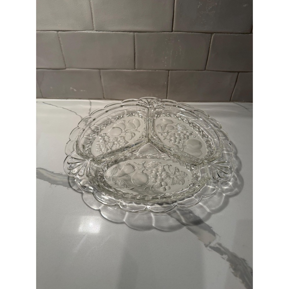 Vintage Imperial Glass Co. Intaglio Fruit Divided Relish Dish | Mid-Century